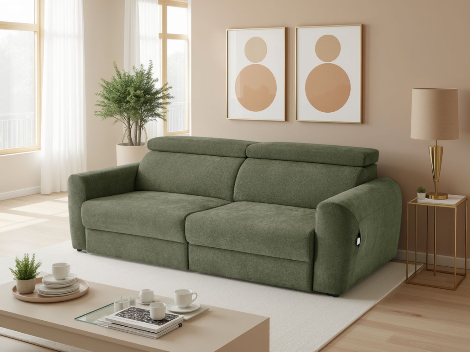 Green Fabric 3 Seater Electric Adjustable Recliner Sofabed